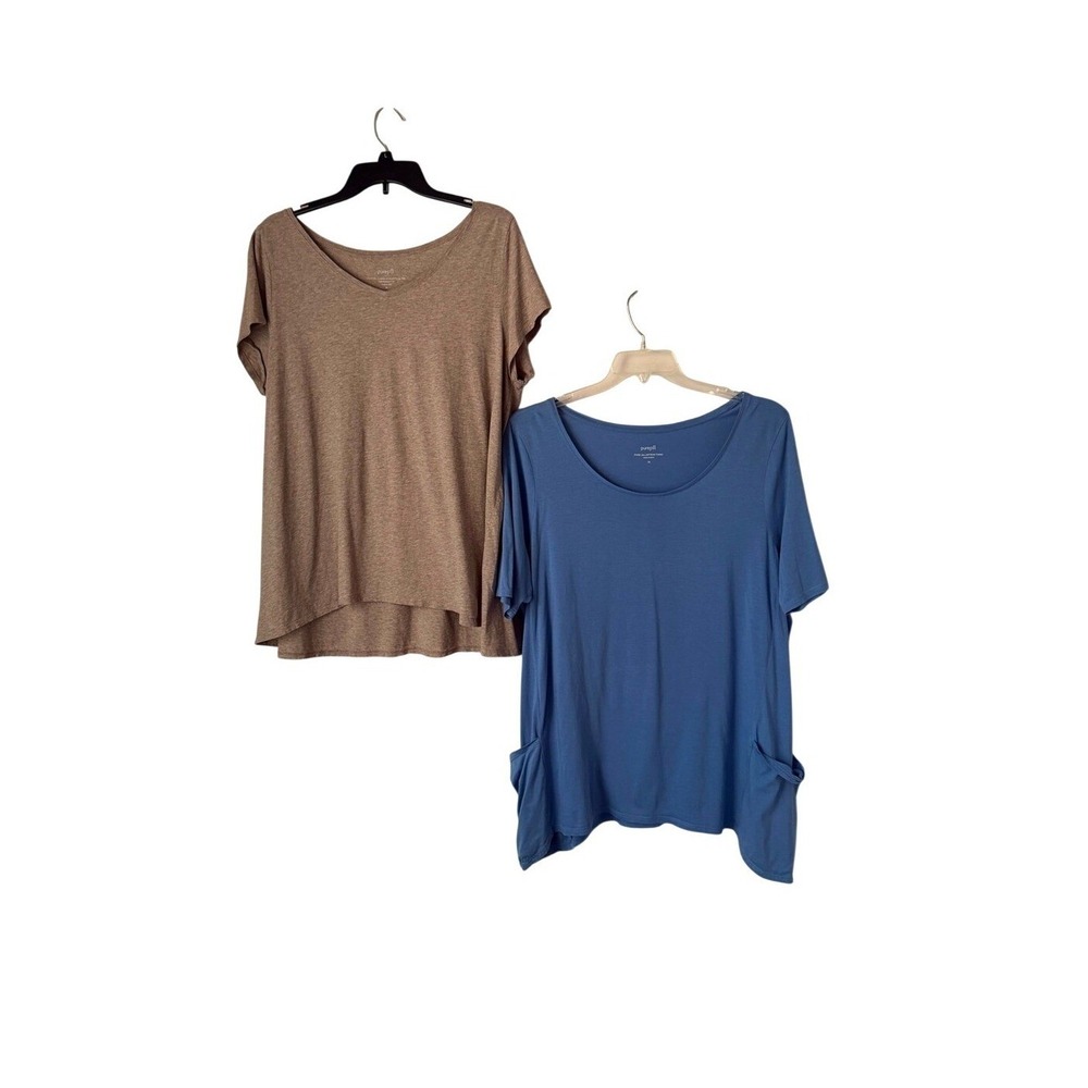 Pure Jill Pima Cotton Shirt Bundle Artisan Tunic & V-Neck SS Elliptical Tee XL